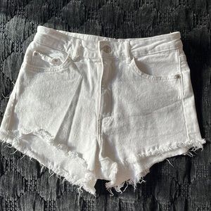 Zara High Waisted White Jean Ripped Shorts